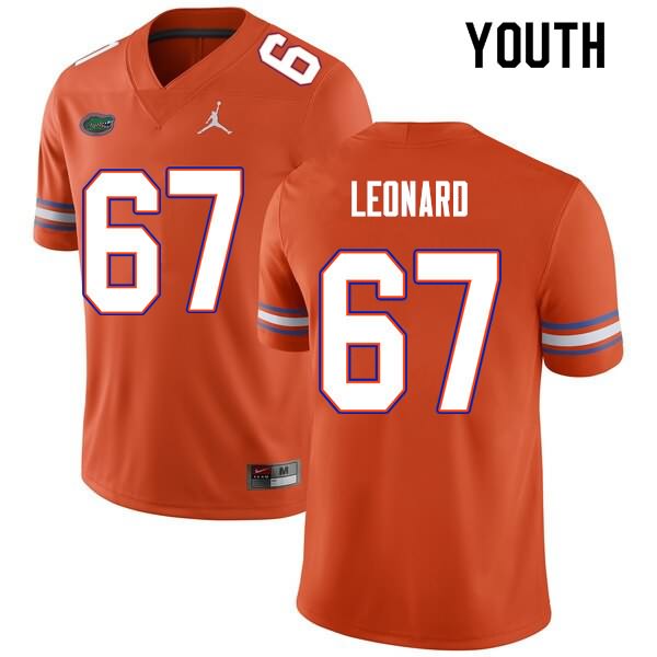 NCAA Florida Gators Richie Leonard Youth #67 Nike Orange Stitched Authentic College Football Jersey TDM0064WM